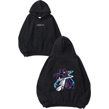 Urbvn Cosmic Space Tasarım Baskılı Oversize Siyah Kapüşonlu Sweatshirt