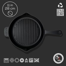 Skygo Döküm Yuvarlak Izgara Tava, Metal Kulplu, Konkav Taban, 28 cm