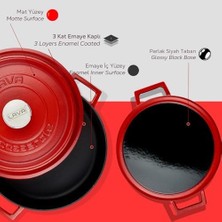 Skygo Metal Spring Serisi - Döküm Çok Amaçlı Tencere, Yuvarlak, 28 Cm, Mat, Parlak Siyah Taban, Kırmızı