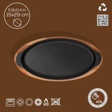 Skygo Pişirme Kabı, Lv Eco Bt 1529 T9 K4 Balık Tavası ve Ahşap Tabağı, Integral Metal, Ölçüler 15 x 29 Cm, Dökme Demir, Siyah