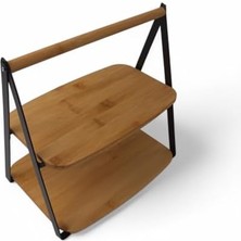 Skygo 2 Katlı Dikdörtgen Bambu Servis Sunum Seti Büyük Boy, Kuru Pasta, Kurabiye ve Kek Sunumları Için Büyük Boy (34CM-26.5CM-16CM)