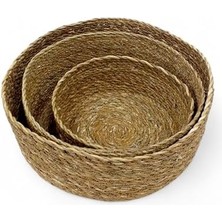 Skygo 3'lü Rustik El Yapımı Doğal Yuvarlak Hasır Düzenleyici Seti | 3'lü Hasır Yuvarlak Organizer Seti – Dekoratif, Çok Amaçlı ve Dayanıklı Sepetler (30X12CM – 25X10CM – 20X8CM)