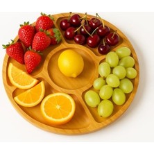 Skygo Doğal Bambu 5 Bölmeli Sunumluk Tabak | Kahvaltılık, Kuruyemişlik, Meyvelik, Atıştırmalık Servis Tabağı | Şık ve Dayanıklı Tasarım