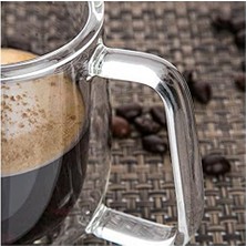 Skygo Çift Cidarlı Macchiato Bardak Seti, 2 Adet Çift Duvarlı Kulplu Kahve Bardağı, 250 ml Kahve Fincanı, Cam, Cappuccino, Latte, Çay, Dondurma, Bira Için