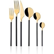Skygo Taç Morena 36 Parça Çatal Kaşık Bıçak Seti Siyah-Gold
