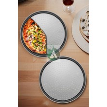 Özbience Çift 36CM Delikli Pide ve Lahmacun Tepsisi Seti, Paslanmaz Çelik