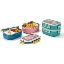 Skygo 2 Katlı 4 Bölmeli Paslanmaz Çelik Yemek Kabı 18/10 (304 Kalite) Çelik Iç Hazneli, Sızdırmaz Termal Yemek Termosu | Çatal Kaşık Dahil, Sağlıklı ve Taşınabilir Bento Box (Yeşil)