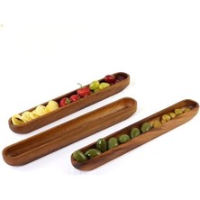 Skygo Akasya Ağacından Ahşap Zeytin Tabağı, Zeytinlik,ahşap Zeytin Tepsisi El Yapımı Akasya Ahşap Uzun Kano Tekne Tarzı Çanak - Yemek Servis Tabağı Masa Orta Parça (35CM*5CM)
