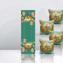 Özbience Yeşil Zeminli Ramazan Temalı Runner ve Kırlent Kılıfı Seti