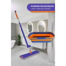Özbience Pratik Tekerli Sıkmalı ve Katlanabilir Mop Seti + Yedek Bez