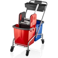 Özbience Çift Kovalı Premium Temizlik Seti, Krom Kaplama, Kat Arabası Tasarımı