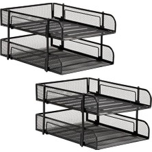 Skygo Reader Ağ Koleksiyonu, 2 Katlı Kağıt Tepsisi, Mektup Boyutu, Istiflenebilir, Dosya ve Belge Tutucu, Masaüstü Düzenleyici, Metal Örgü, Siyah