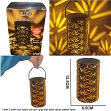 Özbience 12,5x6,5 cm Altın Renk Plastik Gün Işığı LED Kandil Fener Yaprak Desen