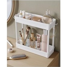 Skygo Ata Home Rafata Makyaj,takı ve Bakım Ürünleri Organizeri Rafı Standı Iki Katlı Askılı Kozmetik Düzenleyici Beyaz