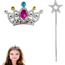 Vice Avm Çocuklar İçin Taraklı Prenses Tacı ve Prenses Yıldız Asa Seti Gümüş TG-V 7744