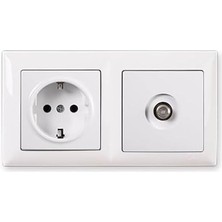 Skygo Visage Beyaz 2'li Set Topraklı Priz ve F Konnektör Uydu Priz Set