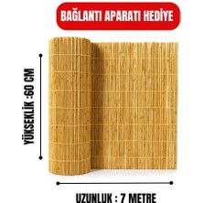AYGHOME - 60 cm x 7 Metre Doğal Kamış Hasır Çit - Misina Örgülü Dekoratif Bahçe Çiti & Çiçeklik (Bağlantı Aparatı Hediyeli)