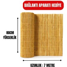 AYGHOME - 80 cm x 7 Metre Doğal Kamış Hasır Çit - Misina Örgülü Balkon Rüzgarlığı & Bahçe Çiti (Bağlantı Aparatı Hediyeli)