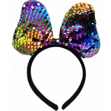 Marsilyan Renk Değiştiren Pullu Payetli Fiyonk Parti Tacı Rengarenk Gümüş Renk 20X16 cm