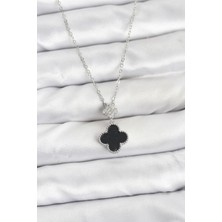 Clariss 316L Çelik Zincir Gümüş Renk Yonca Model Zirkon Taşlı Kadın Kolye