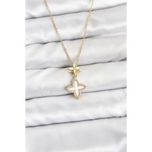 Clariss 316L Çelik Zincir Gold Renk 4 Yapraklı Yonca Model Zirkon Taşlı Kadın Kolye