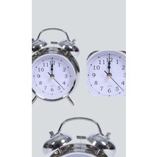 Astraltech Yuvarlak Gümüş Dekoratif Işıklı Masa Üstü Saat Alarmlı Sessiz Çalışma