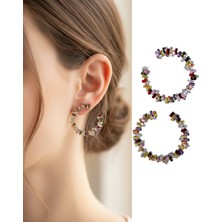 Keskin Gümüş 925 Ayar Gümüş Mix Zirkon Baget Tasarım Gökkuşağı Kadın Küpe Doğum Günü Hediye