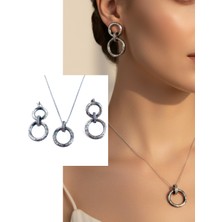 Keskin Gümüş Gümüş Vintage Tasarım Asma Halka Kolye Küpe Kadın Set Sevgililer Günü Hediye