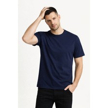 Justas Erkek Compack Penye Bisiklet Yaka Avrupa Kalıp Kısa Kol T-Shirt Lacivert