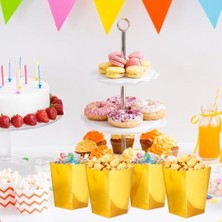 Skygo Altın Sarı Renk Popcorn Mısır Kutusu 8 Adet Cips Çerez Kuruyemiş Kutusu