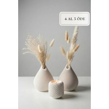 Zuri Design Bohem Damla Şekilli Beton Biblo Seti – Beyaz File Dokulu Modern Dekoratif Tasarım