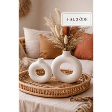 Zuri Design Dekoratif Beton Donut Vazo 2'li Set - Iskandinav Bohem Tarz Halka Masa Üstü Obje