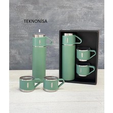 Teknonisa Paslanmaz Çelik 3 Bardaklı Vakumlu Termos Set Yeşil
