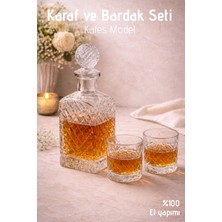 Nandy Home El Yapımı Cam, Kafes Model Kapaklı Kare Cam Karaf ve 2'li Bardak Seti