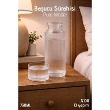 Nandy Home El Yapımı Cam, Pure Modelli Başucu Sürahisi -730ML. Bardaklı Sürahi