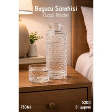 Nandy Home El Yapımı Cam, Özgü Modelli Başucu Sürahisi - 730ML. Bardaklı Sürahi