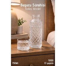 Nandy Home El Yapımı Cam, Kafes Modelli Başucu Sürahisi - 730ML. Bardaklı Sürahi
