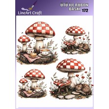 Lineart Rt 172  Mantar Desenli Kumaş Transfer, Ahşap Transfer, Rub On Transfer 30*30 cm