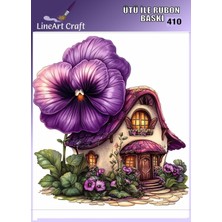 Lineart Rt 410  Pembe Çiçek Ev Desenli Kumaş Transfer, Ahşap Transfer, Rub On Transfer 30*30 cm