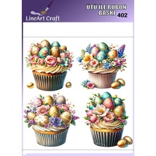 Lineart Rt 402  Paskalya Konsept, Yumurta, Cupkek Desenli Kumaş Transfer, Ahşap Transfer, Rub On Transfer 30*30 cm