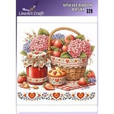 Lineart Rt 329  Çilek, Ortanca, Piknik Sepeti Desenli Kumaş Transfer, Ahşap Transfer, Rub On Transfer 30*30 cm