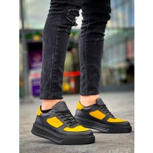Zapatos Kb-X8 Erkek Günlük Bağcıklı Cilt Süet Spor Sneaker Ayakkabı Csst - Siyah/sarı