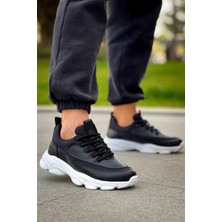 Zapatos KB707 Erkek Günlük Bağcıklı Cilt Triko Spor Sneaker Ayakkabı Ctbt - Siyah