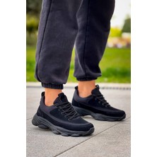 Zapatos KB707 Erkek Günlük Bağcıklı Süet Triko Spor Sneaker Ayakkabı Stst - Siyah