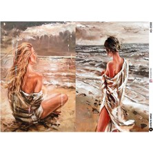 Atölye Smile 3580 Sahildeki Kadın Desenli 29*42 cm Pirinç Dekopaj