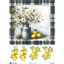 Atölye Smile 3467 Limon, Çiçek Desenli 29*42 cm Pirinç Dekopaj