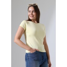 Endies Bisiklet Yaka Kısa Kol Penye Kompakt Likralı Basic T-Shirt 21060 Açık Sarı