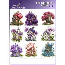 Lineart Rt 414  Renkli, Çiçek ve Ev Desenli Kumaş Transfer, Ahşap Transfer, Rub On Transfer 30*30 cm