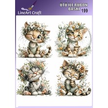 Lineart Rt 199  Kedi Desenli, Kumaş Transfer, Ahşap Transfer, Rub On Transfer 30*30 cm