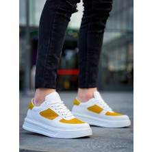 Zapatos Kb-X8 Erkek Günlük Bağcıklı Cilt Süet Spor Sneaker Ayakkabı Csbt - Beyaz/sarı